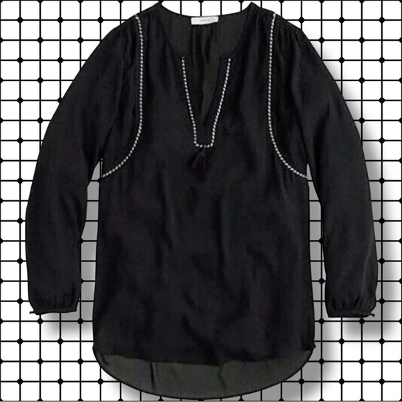 J. Crew Tops - NWOT J. Crew Black & White Split Neck Tassel Trim Popover Tunic Size 6